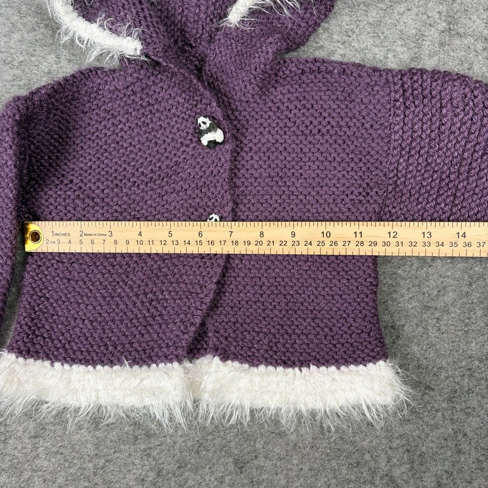 Unbranded Knit Hooded Cardigan Baby Size 6-12M Purple Panda Faux Fur Trim - Picture 7 of 9